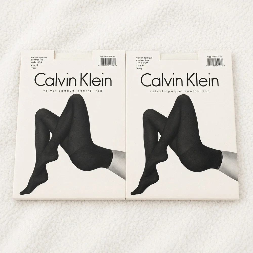 NWT Calvin Klein 2 Pair Opaque Control Top Pantyhose White Bridal Size B‎
